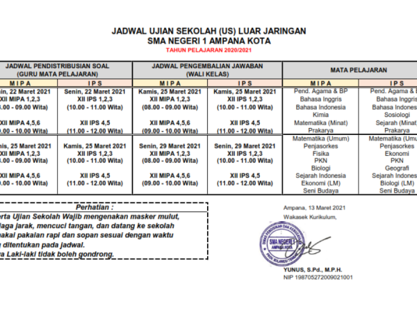 Jadwal Ujian Sekolah