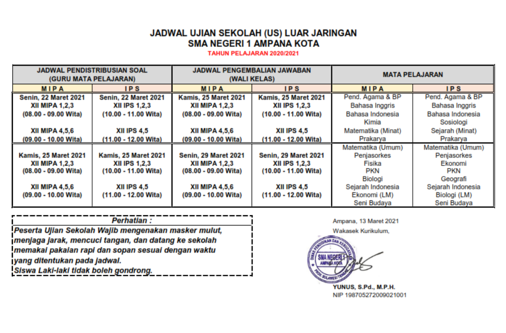 Jadwal Ujian Sekolah