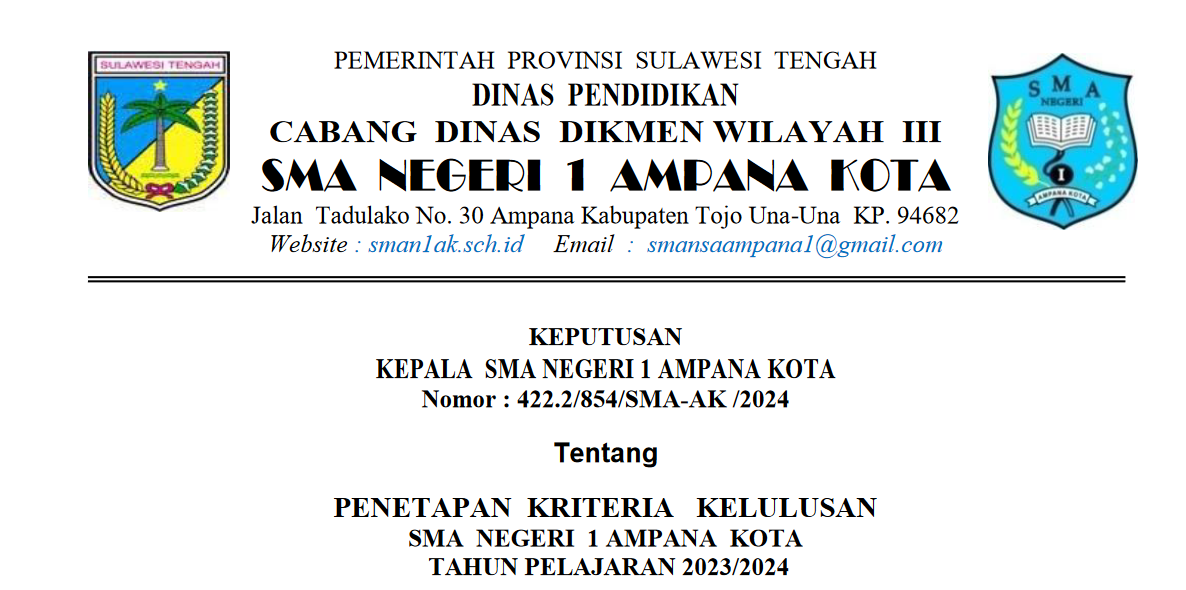 PENGUMUMAN KELULUSAN SISWA SMA NEGERI 1 AMPANA KOTA TAHUN PELAJARAN 2023/2024